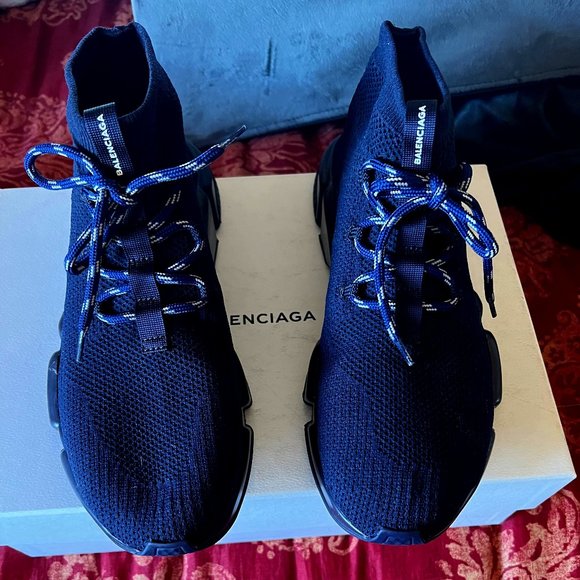 Balenciaga 100% Auth Men's Blue Navy Sock Sneakers w Laces NWT and Box Sz 43 10 - Picture 1 of 6
